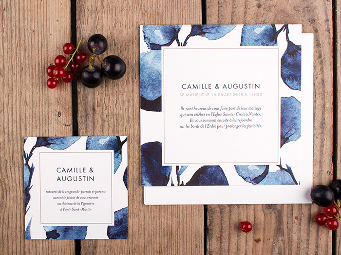 Faire part de mariage et carton d'invitation de la gamme Ombres florales - Atelier Rosemood