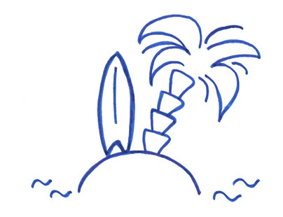 sarah dessine un palmier sur une ile au milieu de l'océan