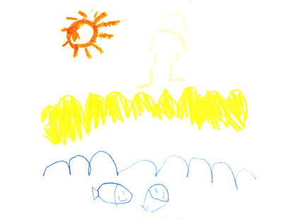 jonathan dessine la plage avec sa maman